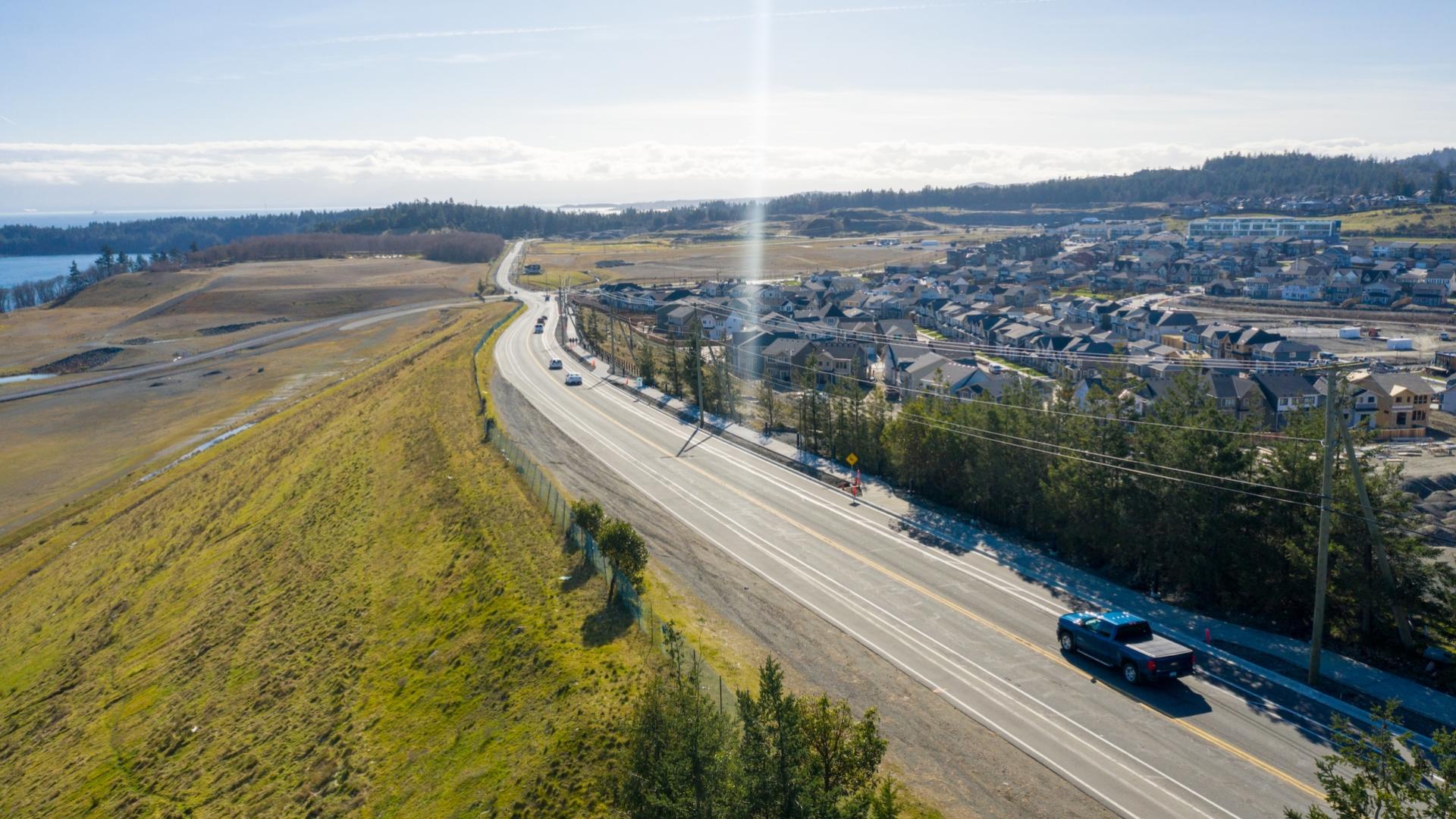 aerial view of metchosin road at royal bay