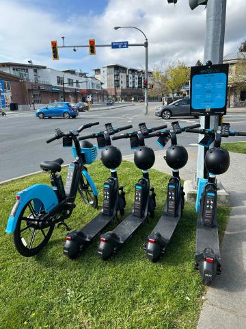 ebike and escooters parked