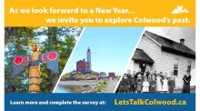 3 Colwood heritage images: totem at royal roads, fisgard lighthouse and colwood school with students circal 1900