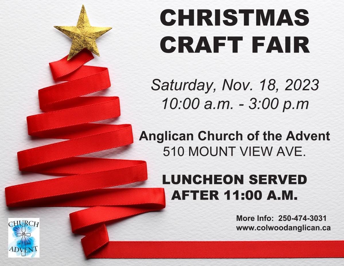 Christmas Craft Fair flyer for November 18, 2023, at the Anglican Church of the Advent.