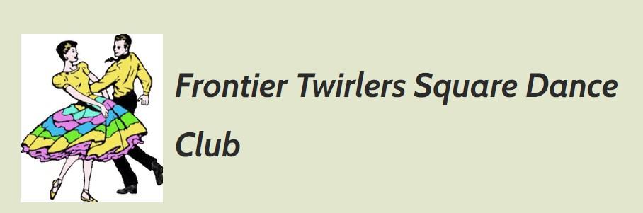 Frontier Twirlers Square Dance Club banner with an illustration of a couple dancing.
