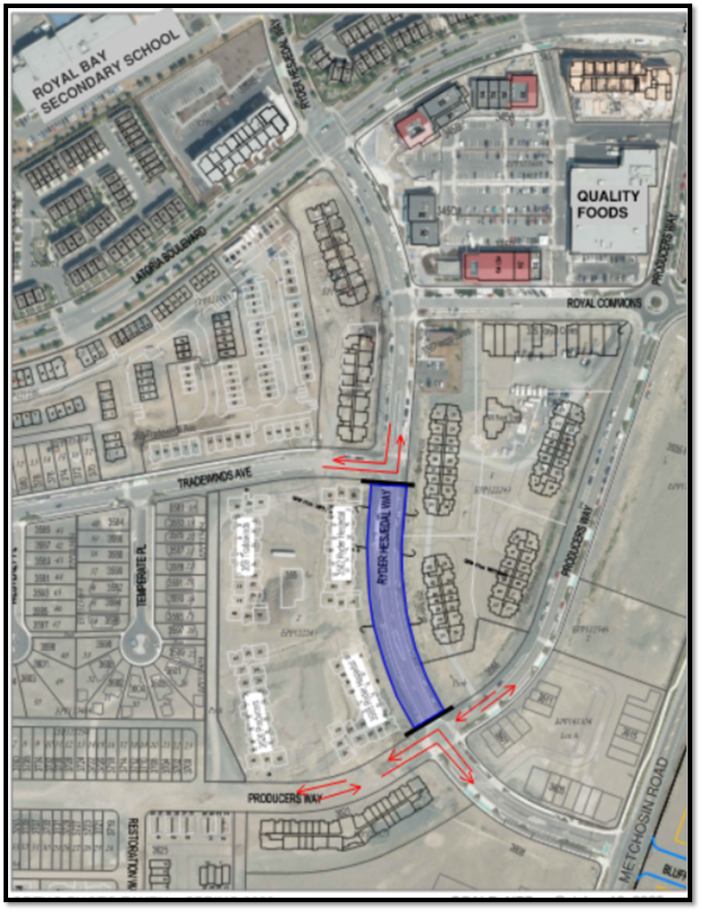 map of road closure Ryder Hesjedal Way